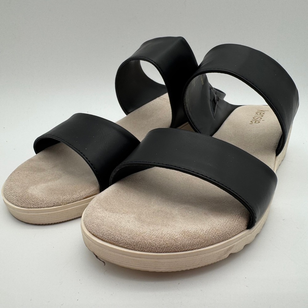 Kensie Endy Comfort‎ Black Double Strap Slide Sandals Women's Size 9 New